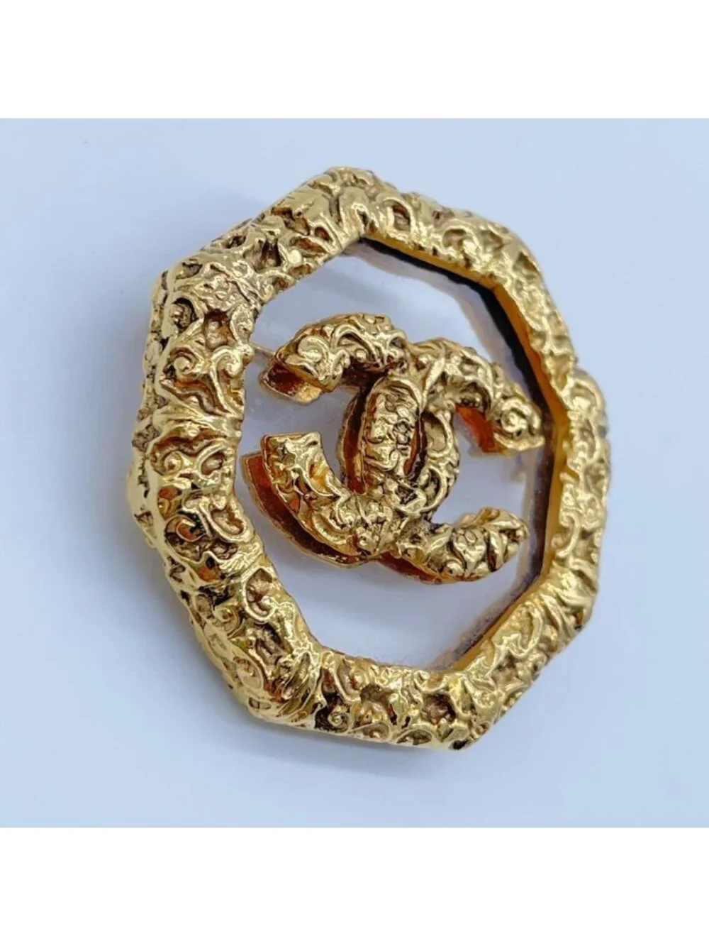 Chanel Brooch CC Logo Lava Gold